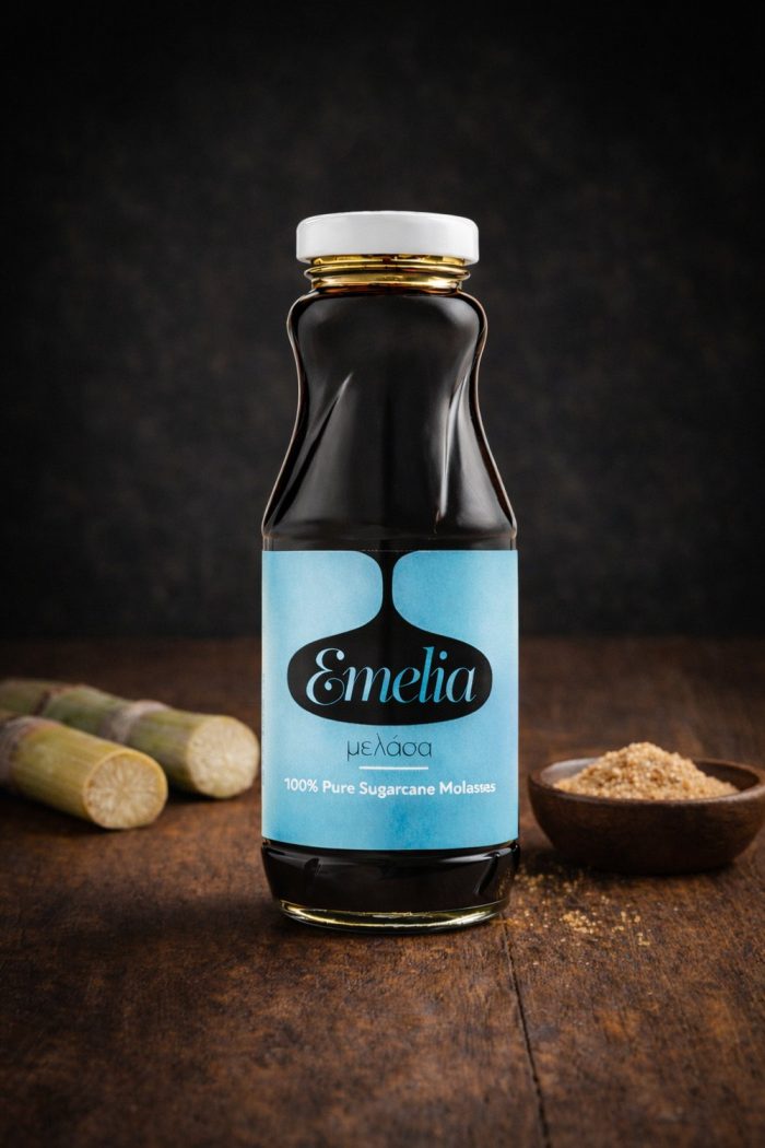 Μελάσα Emelia 350ml σε γυάλινη φιάλη, φυσικό vegan γλυκαντικό από ζαχαροκάλαμο