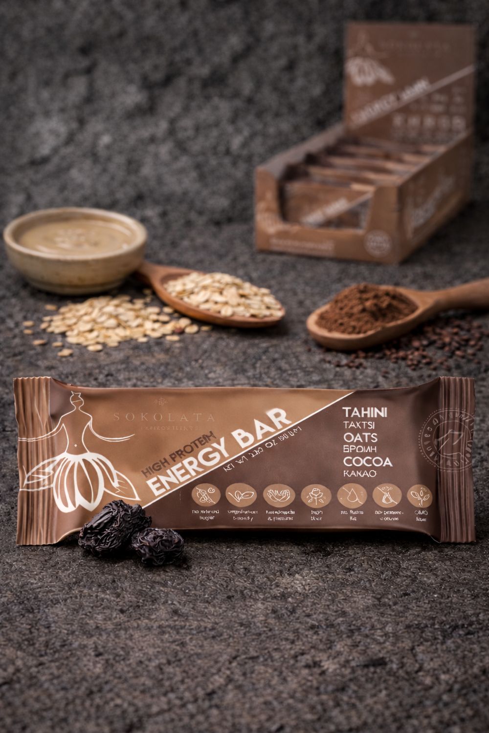 Μπάρα ENERGY BAR HIGH PROTEIN (Ταχίνι - Βρώμη - Κακάο) AGAPITOS  80gr.